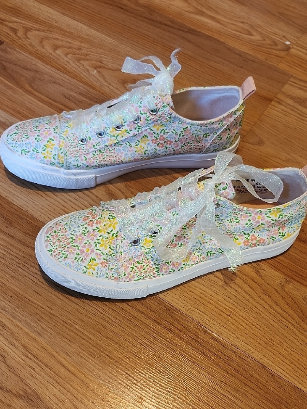 Serra Floral Canvas Sneakers in Pastel Yellow, Pink & Green - Picture 3 of 10
